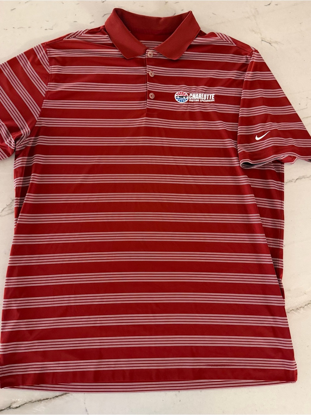 Charlotte Motor Speedway Nike Mens Red Polo Striped Polo Shirt Size XL